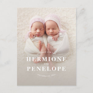 Photo twin modern typographic birth holiday postcard