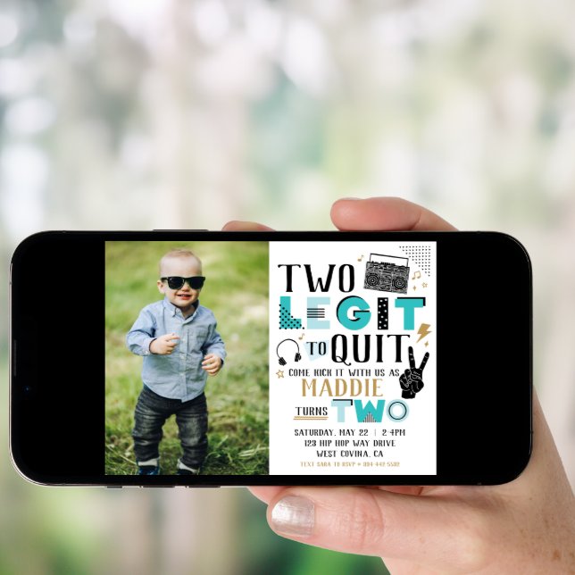 Photo Two Legit to Quit Second Birthday Invitation (Front Digital)