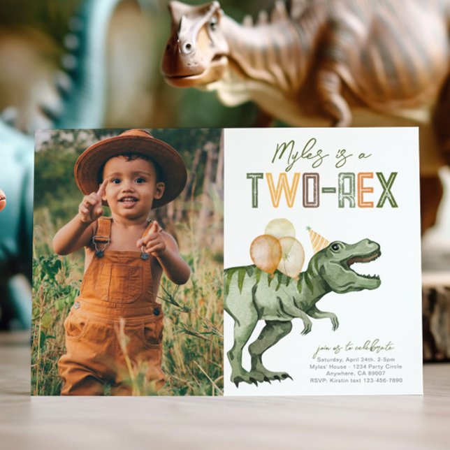 Photo Two-Rex Dinosaur Birthday Invitation (Creator Uploaded)