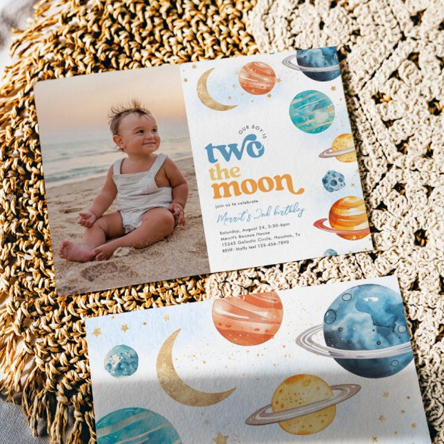 Photo Two the Moon Party Invitation (Creator Uploaded)