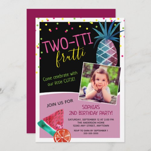Photo Two_tti Frutti Watercolor 2nd Birthday Party Invitation
