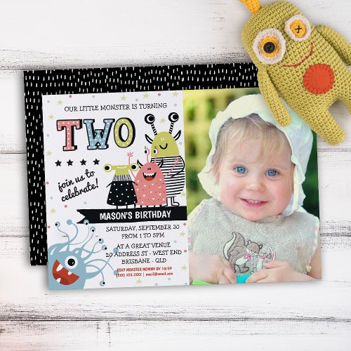 Photo Two Years Old Monster Birthday Invitation