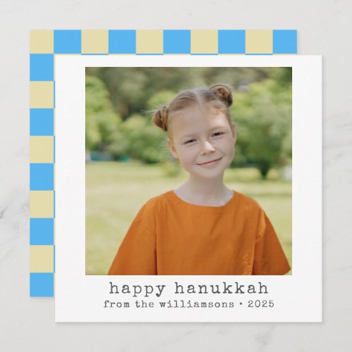 Photo Typewriter Retro Blue Checkerboard Hanukkah Holiday Card