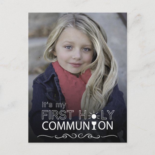 Photo Typography Communion - Postcard Invitation (Front)