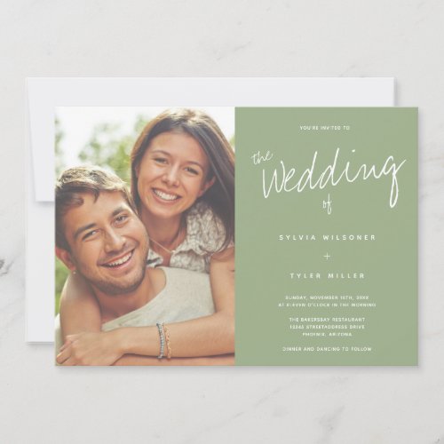 Photo Typography Sage Wedding Invitation