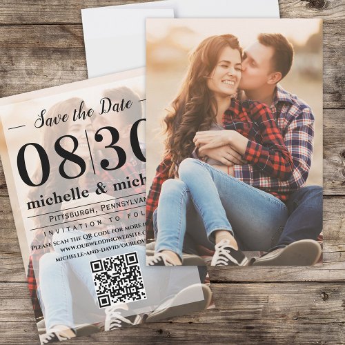 Photo Typography Save the Date QR Code Modern