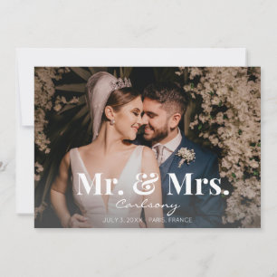 Photo Typography Wedding Announcement Mr & Mrs - H