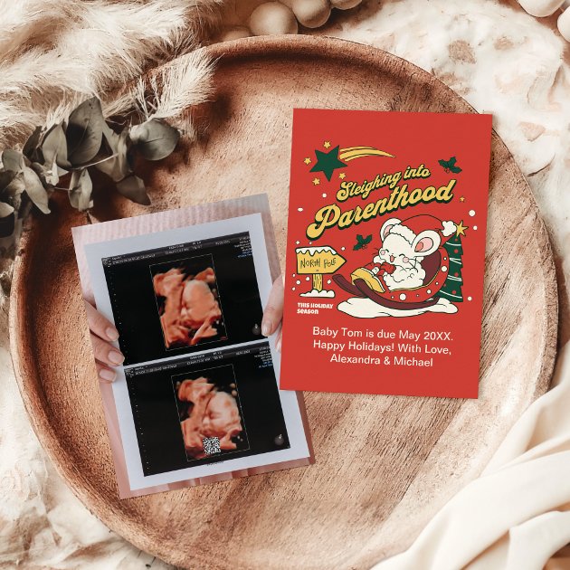 Pregnancy christmas card - Pink Dramatic personalized gifts for you Photo ultrasound christmas pregnancy announcement