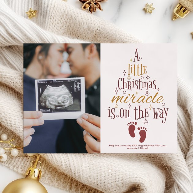 Pregnancy christmas card - Pink Dramatic personalized gifts for you Photo ultrasound christmas pregnancy announcement