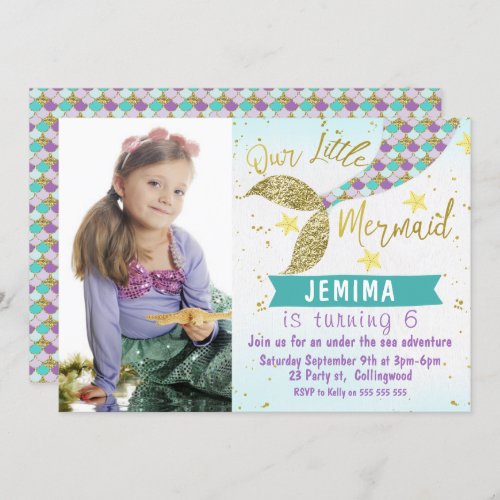 Photo Under Sea Mermaid Tail Birthday Invitation