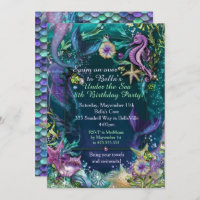 Photo Under the Sea Mermaid Birthday Invitations