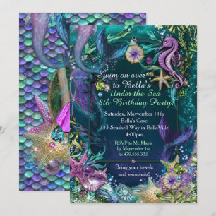 Photo Under the Sea Mermaid Birthday Invitations