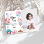 Photo Under the Sea Mermaids Kids Birthday Party  Thank You Card<br><div class="desc">The Photo Under the Sea Mermaids Kids Birthday Party Thank You Card is a charming and whimsical way to express gratitude after a fun-filled birthday celebration. This thank you card features a delightful under-the-sea theme with playful mermaid illustrations in shades of pink. The design includes space for a favorite photo...</div>