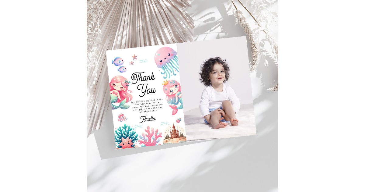 Photo Under the Sea Mermaids Kids Birthday Party Thank You Card | Zazzle