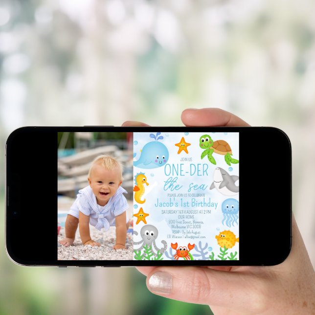 Photo Under the Sea One-der The Sea First Birthday Invitation (Front Digital)