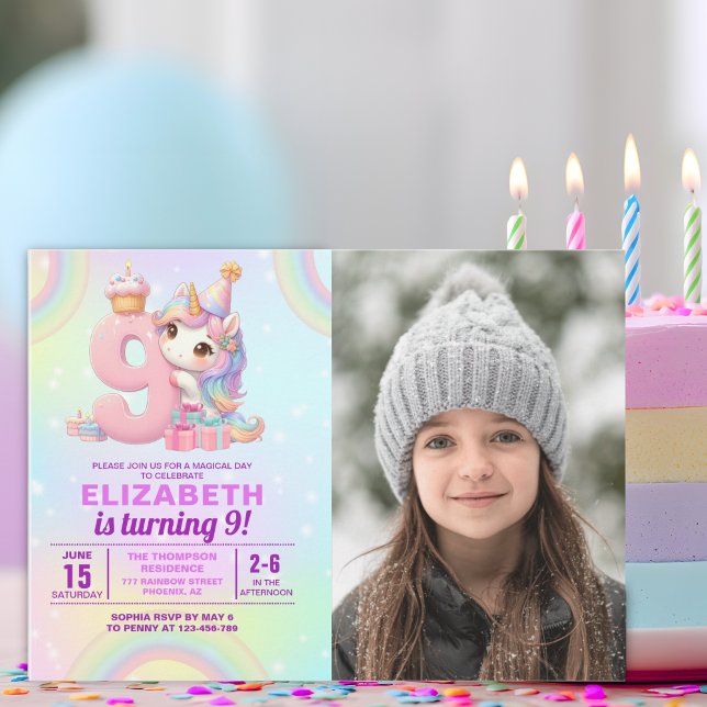 Photo Unicorn 9th Birthday - Magical Birthday Invitation (Creator Uploaded)