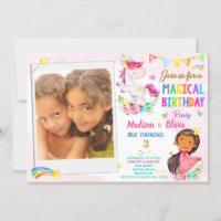 Photo Unicorn and Princess birthday invitation