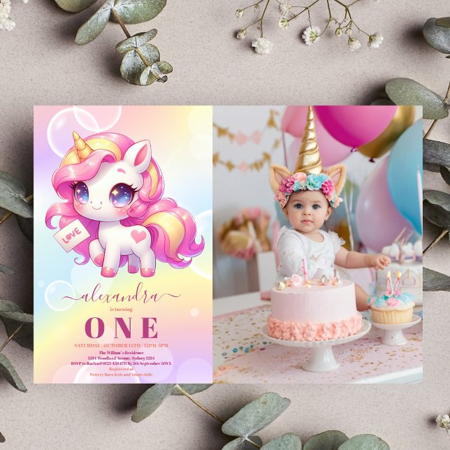 Photo Unicorn Birthday Invitation 1st (Creator Uploaded)