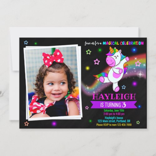 Photo Unicorn birthday invitation 1st magic party