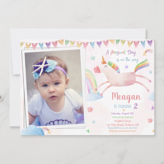 Photo Unicorn birthday invitation Magical birthday (Front)