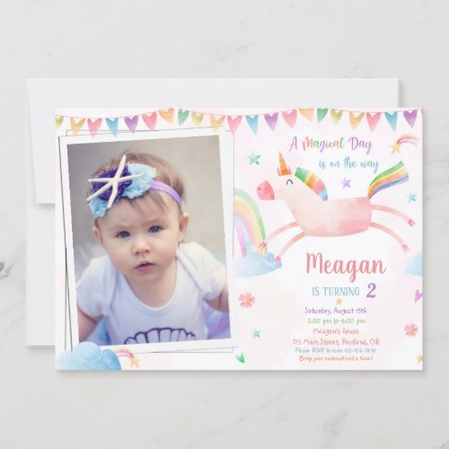 Photo Unicorn birthday invitation Magical birthday