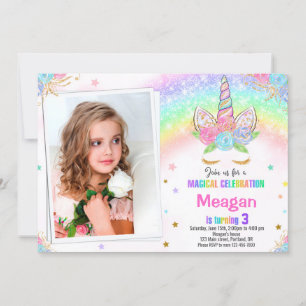 Photo Unicorn birthday invitation Magical invite