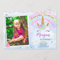 Photo Unicorn birthday invitation Magical party