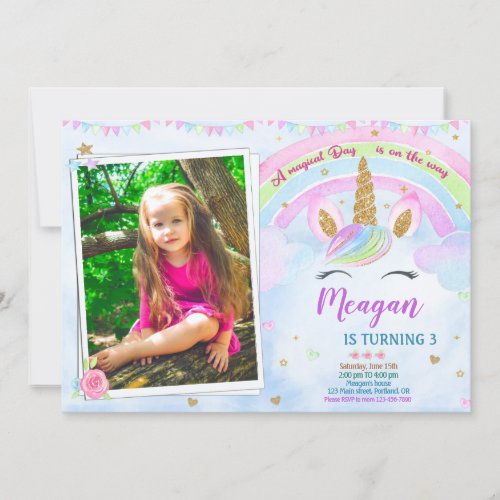 Photo Unicorn birthday invitation Magical party