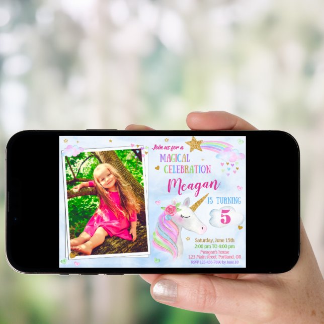 Photo Unicorn birthday invitation Magical unicorn (Front Digital)