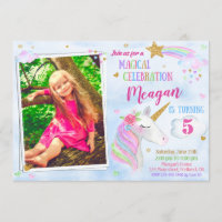 Photo Unicorn birthday invitation Magical unicorn