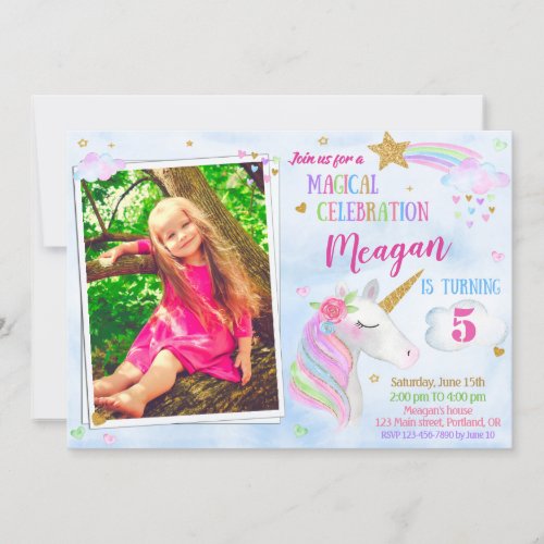 Photo Unicorn birthday invitation Magical unicorn