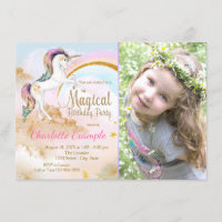 Photo Unicorn Birthday Party Invitations