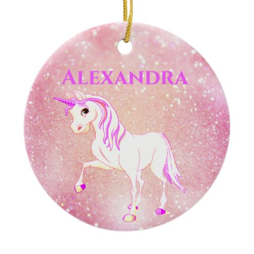 Photo Unicorn Glitter Cute Pink Kids Ceramic Ornament