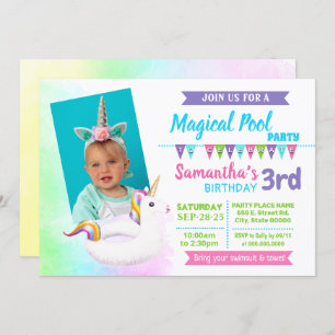 Photo Unicorn pool summer birthday party Invitation