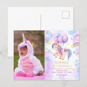 Photo Unicorn Rainbow Birthday  Postcard