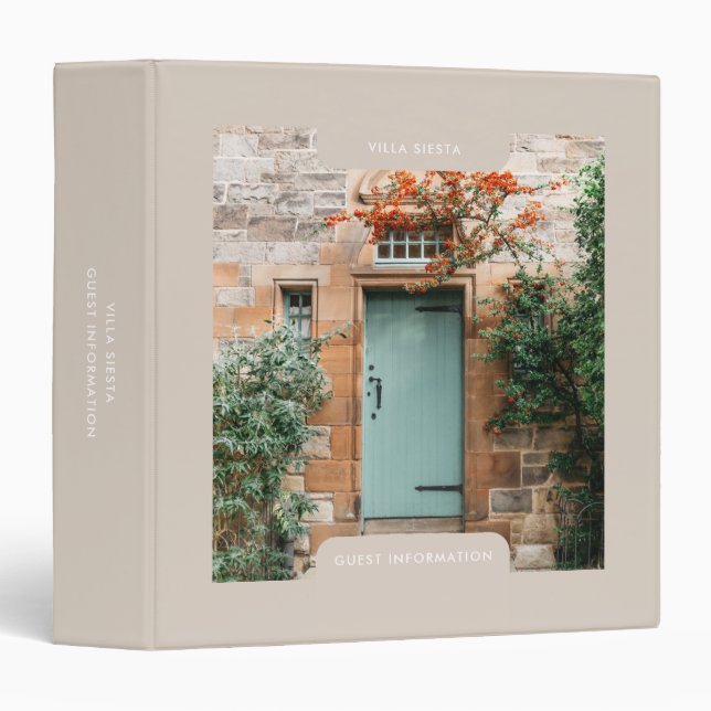 Photo Vacation Rental Guest Information Beige 3 Ring Binder (Front/Spine)