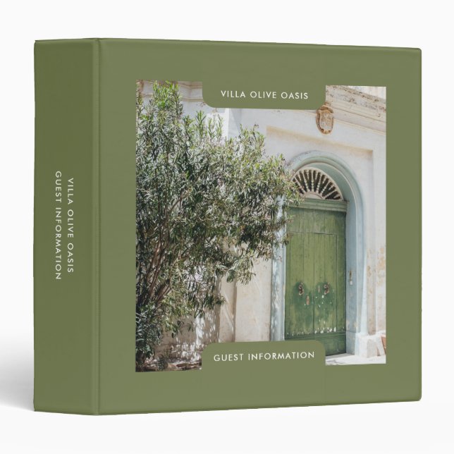 Photo Vacation Rental Guest Information Green 3 Ring Binder (Front/Spine)