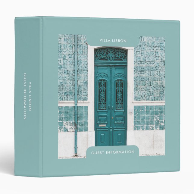 Photo Vacation Rental Guest Information Sage Green 3 Ring Binder (Front/Spine)