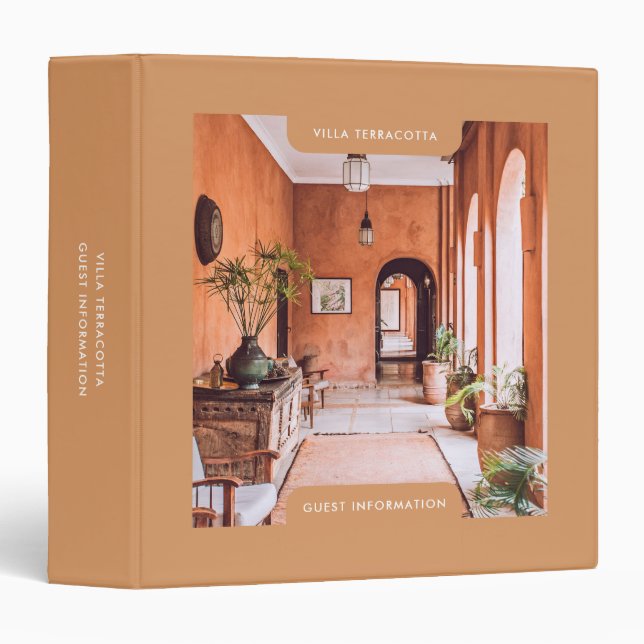 Photo Vacation Rental Guest Information Terracotta 3 Ring Binder (Front/Spine)