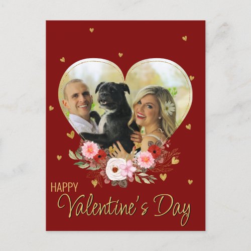Photo Valentines Day Heart Gold Glitter Hearts Red Holiday Postcard