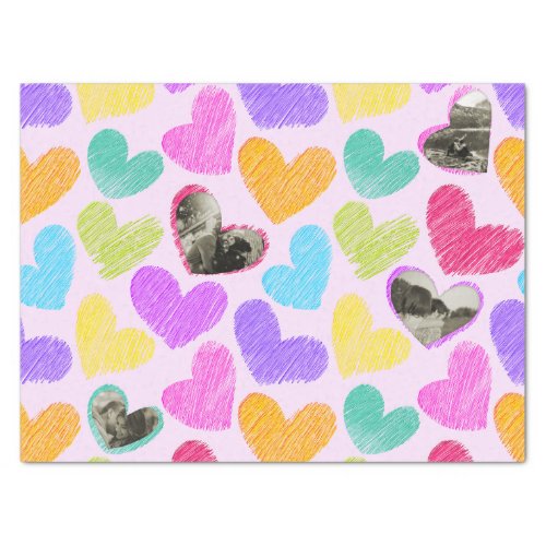 Photo Valentines Day Rainbow Hand Drawn Hearts  Tissue Paper
