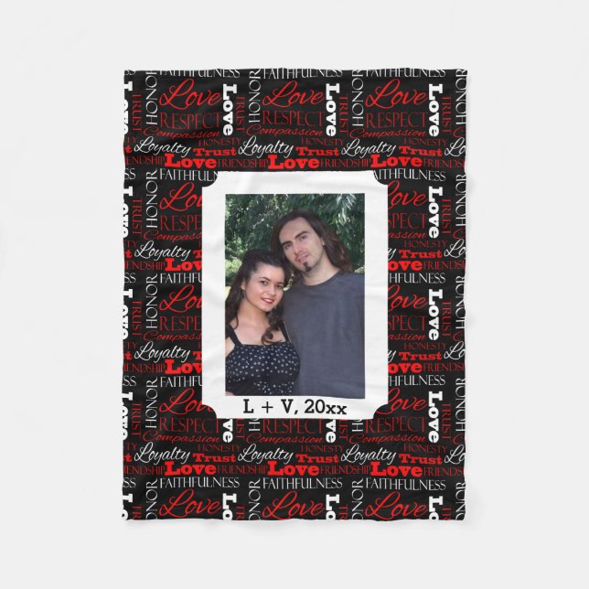 Photo Valentine's Day Word Collage Personalized Fleece Blanket (Front)