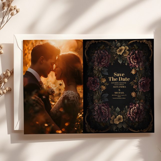 Photo Victorian Gothic Floral Frame Wedding Save The Date (Creator Uploaded)