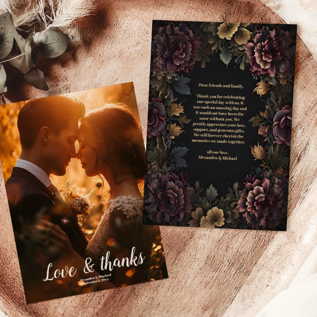 Photo Victorian Gothic Floral Frame Wedding Thank You Card (Creator Uploaded)