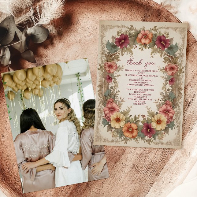 Photo Victorian Ornate Floral Frame Bridal Shower Thank You Card (Creator Uploaded)