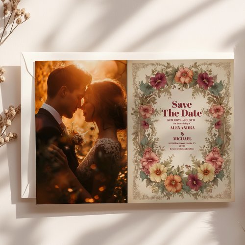 Photo Victorian Ornate Floral Frame Wedding Save The Date