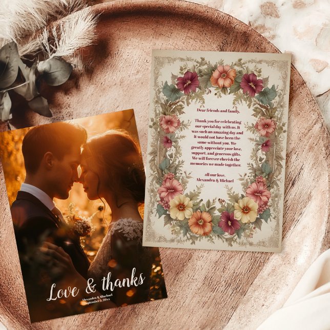Photo Victorian Ornate Floral Frame Wedding Thank You Card (Creator Uploaded)