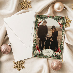 Photo Vintage Amaryllis and Holly Christmas Holiday Card