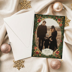 Photo Vintage Amaryllis Holly Christmas Holiday Card