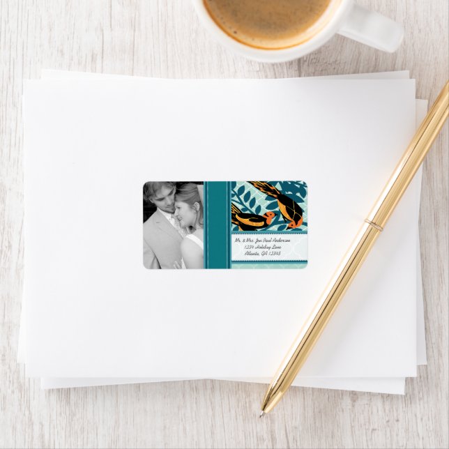 Photo Vintage Art Deco Destination Bird Pattern Label (Insitu)